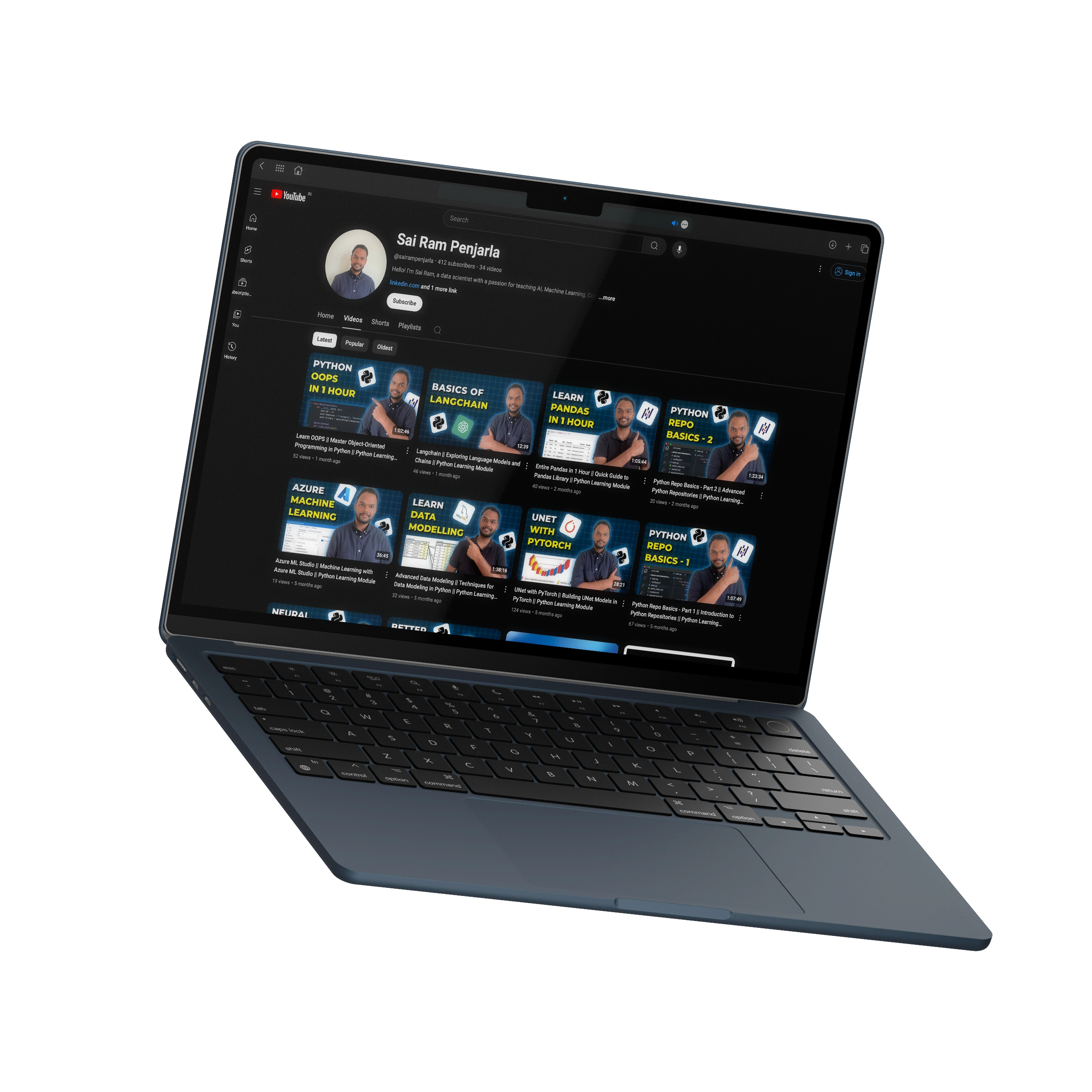 Laptop displaying YouTube tutorials